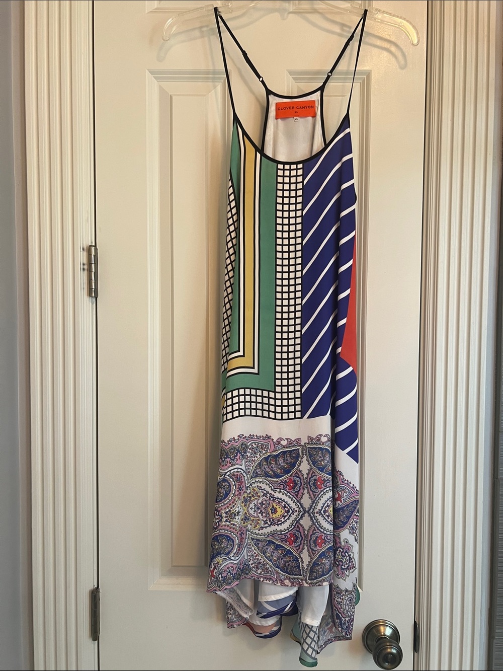 Clover Canyon Multicolor Geometric & Paisley Slip Dress with Strappy Back